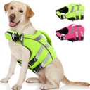 Kuoser Dog Life Jacket with Reflective Stripes, Dog Life Vest for Swimming Boating, Adjustable Pet Lifejackets with High Flotation, Doggie Swimsuit for Dogs, Medium