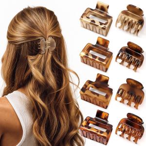 8 PCS Small Hair Clips for Women Girls, Square Medium Hair Claw Clips for Thin, Fine & Short Hair, Cute Non Slip Leopard Print Jaw Clips, Ideal for Half Up Hair Tortoise
