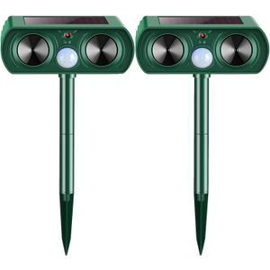 2 Pack 2025 Solar Ultrasonic Animal Repeller Waterproof Deer Repellent Devices Yard Garden Outdoor Flashing Light Deterrent for Rabbits, Raccoons, Dogs, Cats, Rodents, Skunks, Squirrels