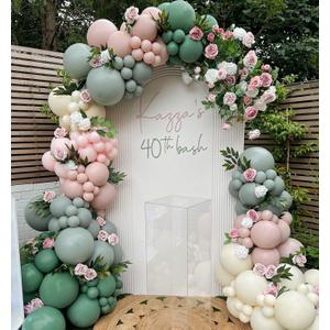 Dusty Pink and Green Balloon Garland Arch Kit, 151Pcs Pink Misty Sage Green Pastel Balloon Neutral Balloons for Boho Baby in Bloom Baby Shower Birthday Wedding Gender Reveal Party Decorations