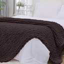 Bigacogo Chunky Knit Throw Blanket for Couch, 40x80 inches, 100% Hand Knitted with Thick Jumbo Chenille Yarn, Cozy Soft Large Rope Knot Cable Crochet Blankets for Sofa Bed Living Room, Chocolate