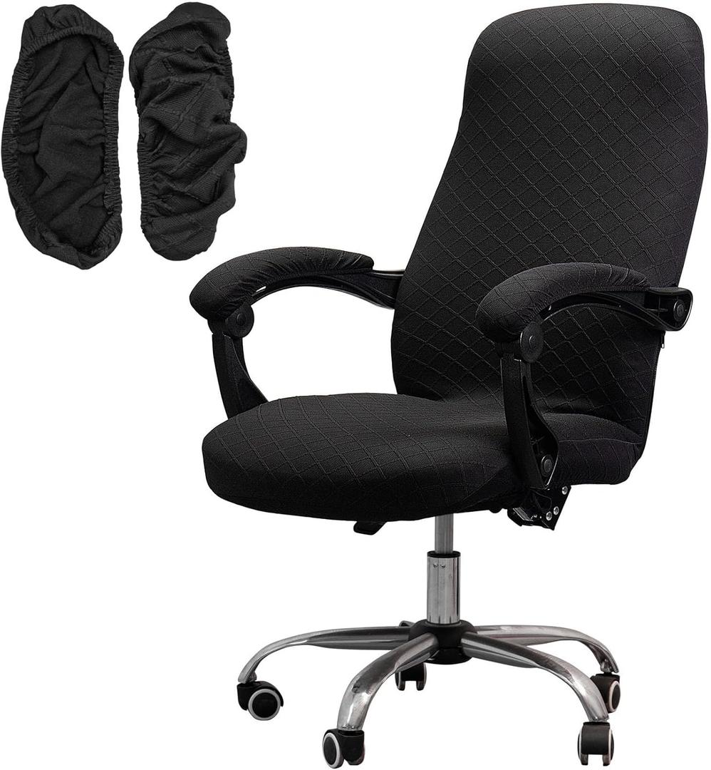 Melaluxe Office Chair Cover with Armrest Covers Universal Stretch Desk Chair Cover, Computer Chair Slipcovers (Size: L) - Black