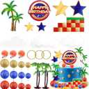 MEMOVAN Hedgehog Cake Topper 29PCS Cartoon Themed Happy Birthday Cake Topper Red Blue Yellow Ball Cake Cupcake Toppers with Tree Circle Blue Hedgehog Stars for Baby Shower Birthday