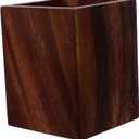 Wooden Pencil Holder: Stationery Organizer - Square Pen Cup Holder - Desk Decoration For Stationery Make Up Brushes Desks Offices Dark Brown