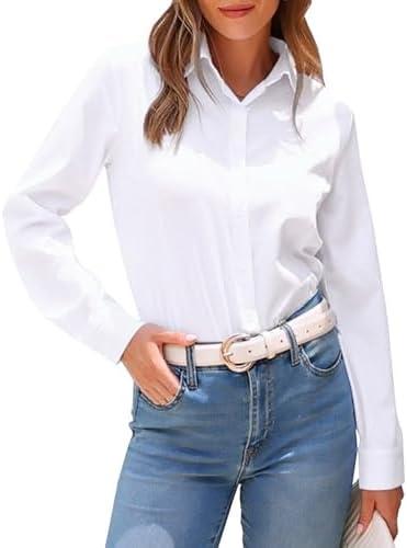 jonivey Womens Long Sleeve Button Down Stretch Dress Shirt Soft Wrinkle Free Work Casual Business Office Blouse, XL