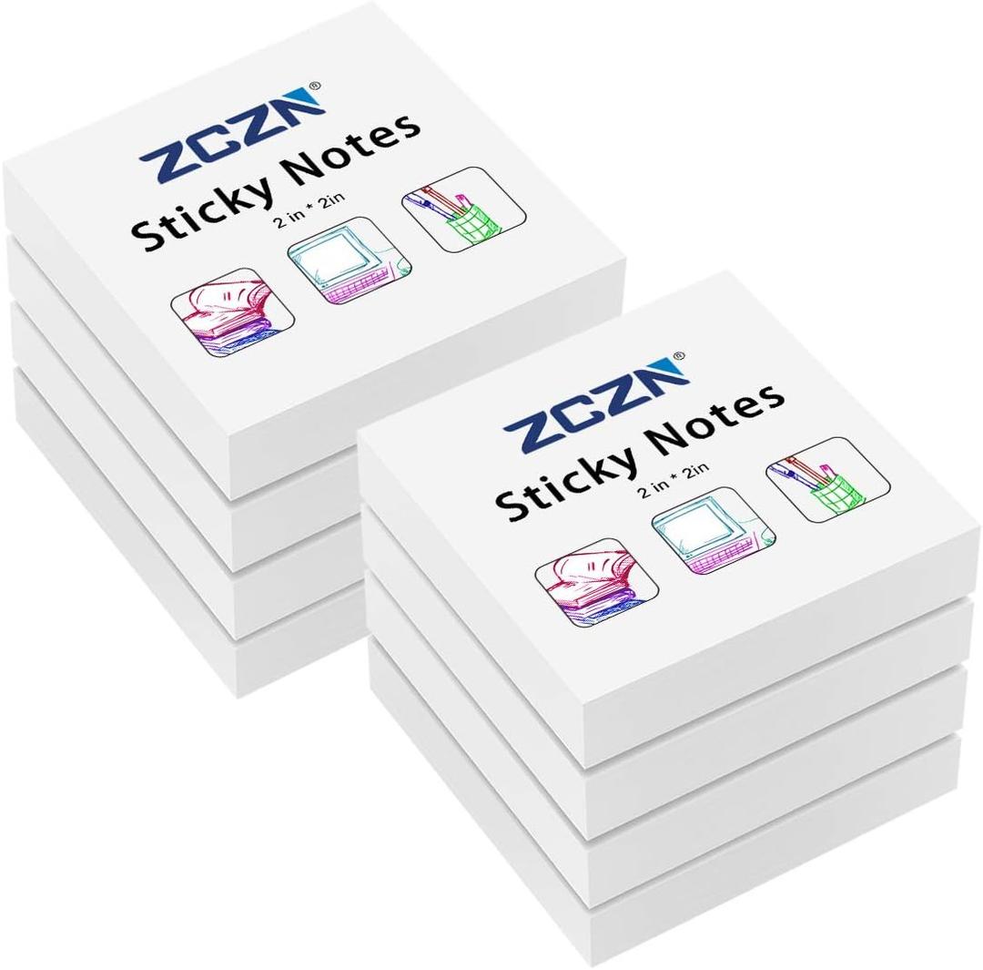 ZCZN Small Sticky Notes, 2in x 2in, 100 Sheets/Pad, 8 Pads/Pack, White