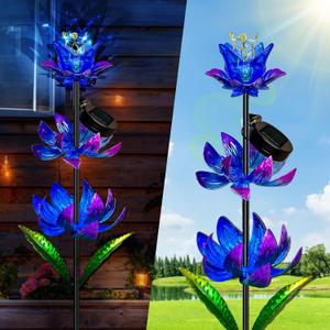 Solar Wind Spinner Outdoor, 63 Inch Metal Wind Spinner Yard Art with LED Lights, Three-Layer Flower Design Pinwheels for Yard and Garden Decor, Solar Garden Decor