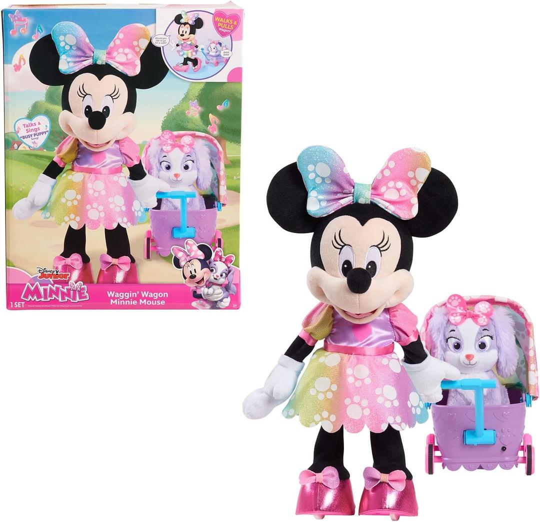 Disney Junior Minnie Mouse Waggin Wagon Lights and Sounds Feature Plush, Kids Toys for Ages 3 Up by Just Play
