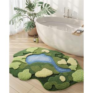 DEXI Moss Bath Mat, Ultra Thick Soft Green Bathroom Rug, Water Absorbent Non Slip Microfiber Rugs for Shower Floor, Sink, Bedroom, Home Accessories Decor, 20x32, Moss Green (1'8" x 2'8" (Oval))