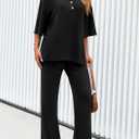 PRETTYGARDEN 2 Piece Lounge Sets for Women Summer 2025 Short Sleeve Tops Wide Leg Pants Matching Travel Outfits Clothing (Black, X-Small) (Black, XS)