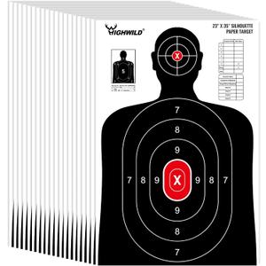 Highwild Shooting Range Silhouette Paper Target - 23X35 Inches - Suitable for Handguns, Rifles, Airguns, BB Guns (White & Black)