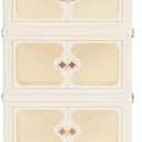 KEPSLERYZ 4-Tier Clear & Beige Storage Cabinet with Wheels - Foldable Plastic Organizer with Magnetic Doors, 11lbs per Shelf Capacity, Rolling Utility Cart for Bedroom, Bathroom & Nursery