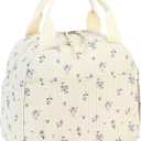 LEDAOU Lunch Box for Women Insulated Lunch Bag Cute Lunchbox Compact Cooler Thermal Reusable Lunch Tote for Work School Picnic Travel (Purple Flowers)