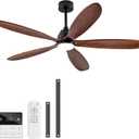 60 Inch Wood Ceiling Fans with Lights and Remote, Modern Outdoor Ceiling Fan with Light for Patio, Dimmable, Wall Switch, 5 Blades, Reversible DC Motor, Memory Function (Black Walnut)