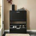 Haotian Shoe Cabinet Storage for Entryway, Narrow Shoe Cabinet with Two Flip Drawers to Save Space, Shoe Rack Cabinet for Front Door Entrance Hallway (Black)