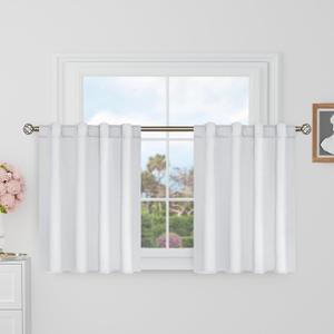 BGment Short Blackout Curtains 30 Inch Length for Small Windows - 34 x 30 inch Curtains Rod Pocket and Back Tab Thermal Insulated Room Darkening Curtains for Kitchen/Cafe, 2 Panels, Greyish White