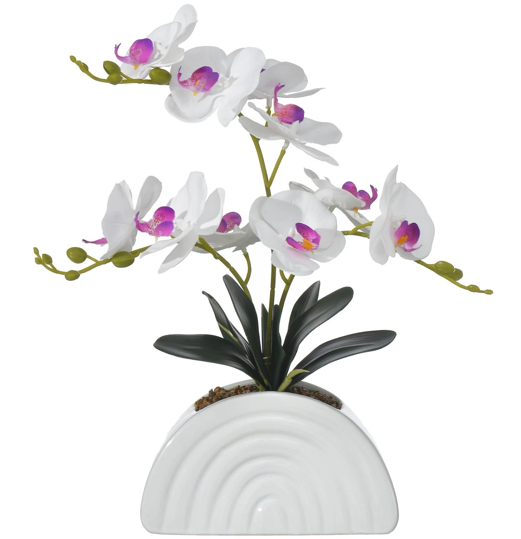 White Artificial Silk Phalaenopsis Orchid Fake Flowers Rainbow Pot Desk Decor