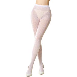 MANZI Women's Hollow Out Knitted Patterned Tights White Lace Fishnet Stockings Vertical Strips Pantyhose with High Waist (Fan)