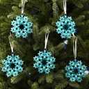 5 Pcs Christmas Crystal Beaded Snowflake Ornaments 3.2 Inch Clear Acrylic Pearls Beaded Hanging Ornaments Kits Christmas Tree Decorations for Winter Party Indoor Home Decorations(Blue)