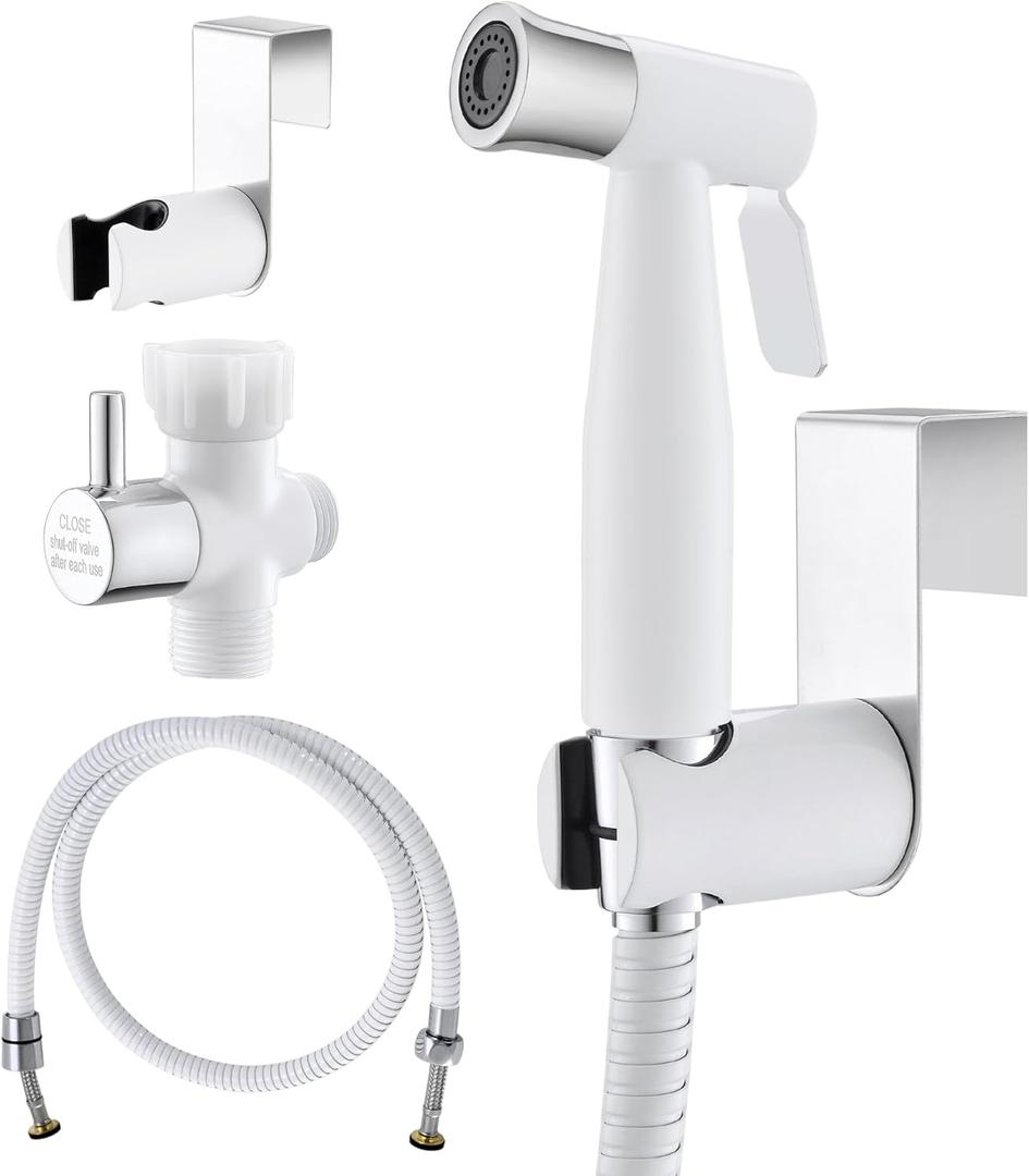 Purrfectzone Bidet Sprayer for Toilet, Bidet Sprayer for Feminine Wash, Premium Stainless Steel Jet Spray for Toilet, Wall-Mounted or Toilet Tank Mounted - White/Chrome