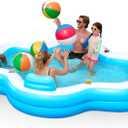 SLOOSH Inflatable Swimming Pool with Seats, 120" x 101" x 26" Full-Sized Blow Up Durable Thickened Above Ground Family Pool with Backrest Cup Holders for Summer Water Party Backyard Garden Lawn, Blue