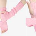 Solid Color Knit Elastic Arm Warmers Fingerless Gloves Elbow Long Knitted Cover for Winter (One Size, Pink)