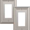 DEWENWILS Decorator Outlet Covers, Brushed Nickel Metal Light Switch Cover Plates, 4.92" x 3.14" Decorative Outlet Wall Plates, Switch Plate Covers for Home Decor, 2 Pack