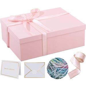 Rinrda Extra Large Gift Box 16.5x13x5.5 inches, Pink Gift Boxes with Lids for Presents, Perfect for Birthday, Valentine's Day, Christmas, Anniversaries, Contains Card, Ribbon, Shredded Paper Filler