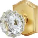 Premium Glass Door Knobs, Bathroom Bedroom Door Knobs with Lock, Privacy Gold Door Knob Interior, Satin Brass
