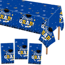 HOUSE OF PARTY Graduation Tablecloth 3PCS | 54"x108" Blue Congrats Grad Tablecloths | Grad Tablecloth Class of 2025 | Party Table Cover Fireworks Design for Table Decorations
