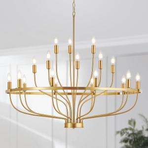 39.4" Modern Gold Chandelier Vintage 18-Lights Mid Century Modern Candle Style Chandeliers Light Fixture Large Rustic Golden Chandelier for Dining Room, Kitchen Island, Living Room, E12, 39.4in