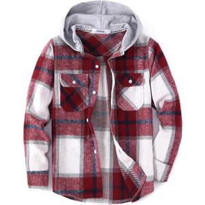 Boys Girls Casual Flannel Plaid Hoodies Spring Fashion Button Down Shirts Long Sleeve Cute Lightweight Jacket Coats, Burgundy White 13-14y