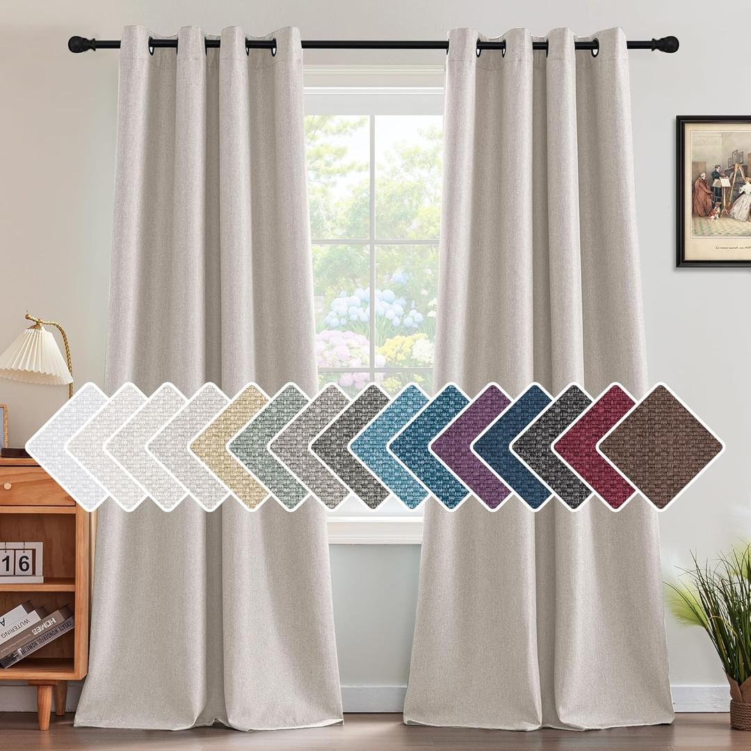 H.VERSAILTEX Linen Blackout Curtain 96 Inches Long for Bedroom/Living Room Thermal Insulated Grommet Linen Look Curtain Drapes Primitive Textured Burlap Effect Window Drapes 1 Panel - Heather Ivory