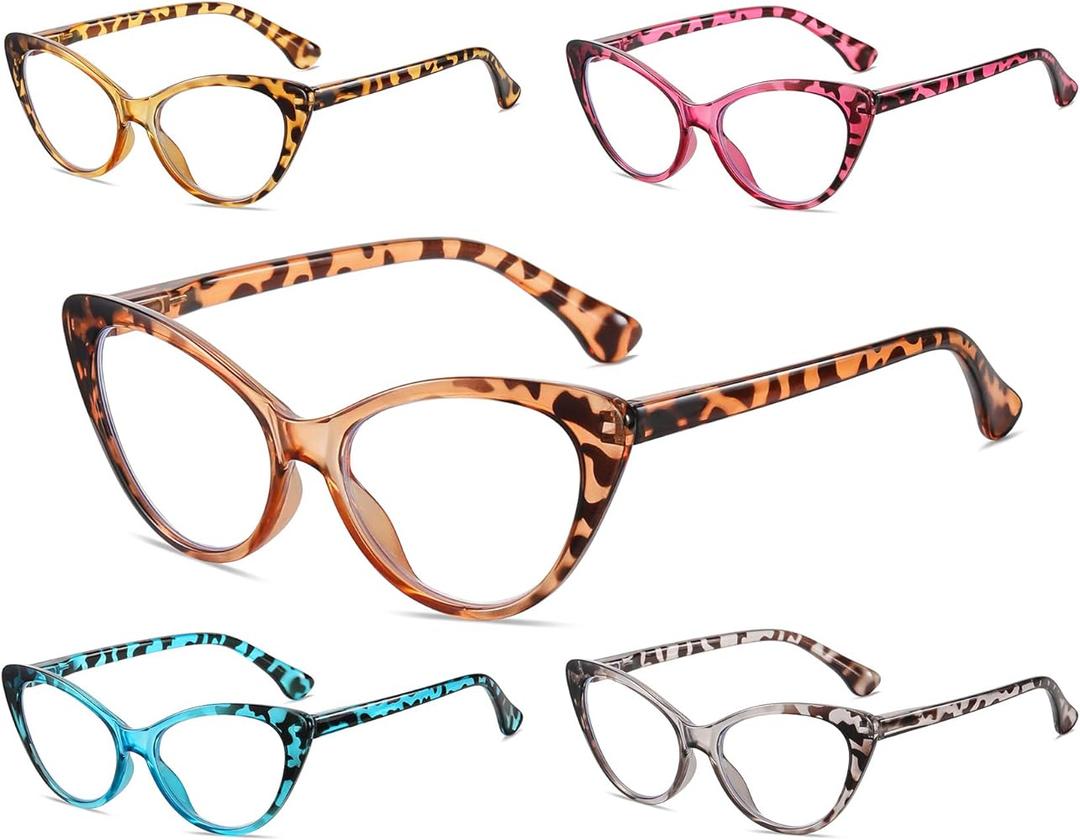 NOVIVON Reading Glasses for Women 5 Pack, Blue Light Blocking Readers Vintage Cat Eye Eyeglasses Anti Glare Filter UV Ray