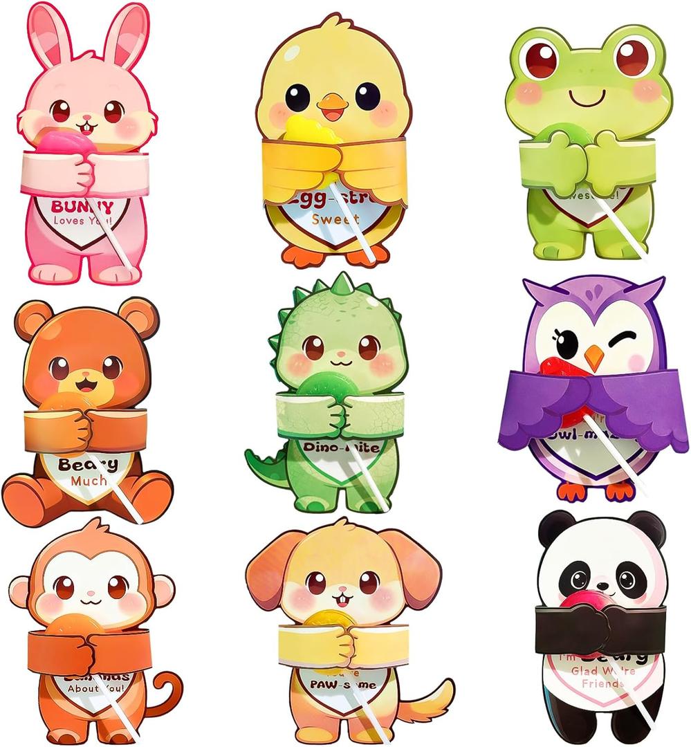 WENHUI Cards Only  Adhesive & Candy Not Included, 36 Pack Valentines Day Cards for Kids, Cute Animal Hug Candy Holder Cards, Valentine Classroom Exchange Party Favors