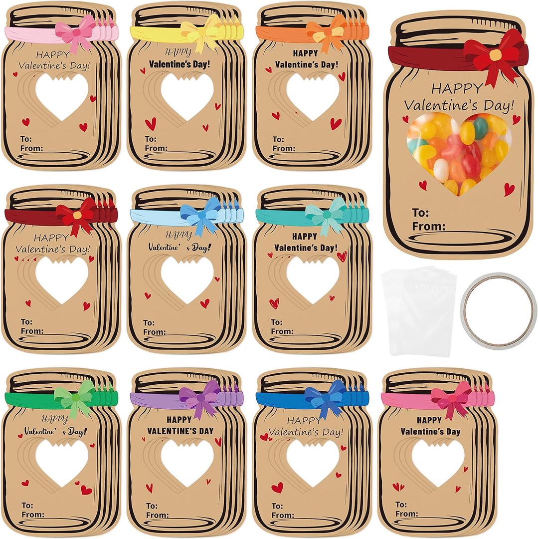 H1vojoxo 40PCS Valentines Day Gift Cards with Bow for Kids, 40 Pack Valentine Love Bug Greeting Cards, Valentine Exchange Card for Girls Boys, Valentine Gift Card for Party Favor (Candy Not Included)