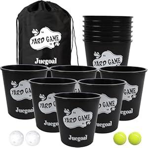 Juegoal Outdoor Toss Games Set with 12 Buckets and 4 Balls, Toss Game Throwing Outside Family Game for Beach, Camping, Lawn and Backyard, Black
