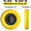RONPOW 4.80/4.00-8 Flat Free Wheelbarrow Tire and Wheel, 16" Puncture Proof | Solid Replacement Tires with 5/8" & 3/4" Bearings, 400Lbs Load, Universal Fit for Garden, Farm & Construction, 2Pack Yellow