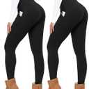 CTHH 1 Pack Fleece Lined Leggings Women with Pockets - High Waisted Soft Winter Thermal Warm Tummy Control Yoga Pants (Black, Large)