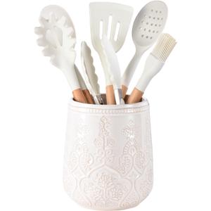 Lunaicorn Utensil Holder, Large Kitchen Utensil Holder for Counter, 6.7Ceramic Cooking Utensils Holder, Kitchen Decor for Counter (White)