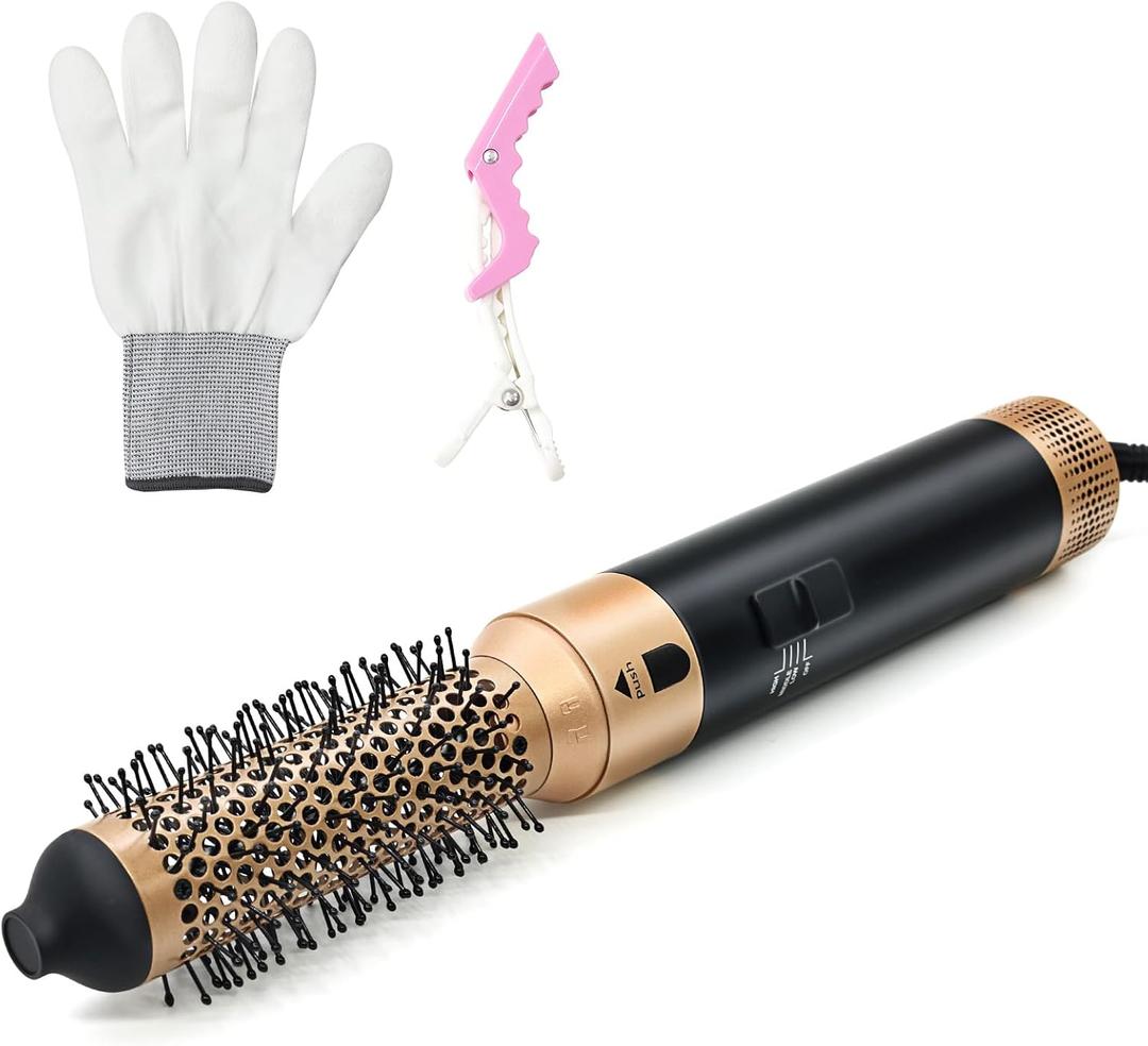 Round Hair Blow Dryer Brush - 1.2 Inch Ceramic Barrel Hair Dryer Brush for Short/Middle Hair, One Easy Step Drying, Volumizing, Straightening and Styling, Negative Ionic Dryer Brush (Black Champagne-gold)