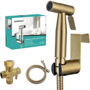 BARROCK Bidet Sprayer for Toilet, Handheld Jet Spray for Existing Toilets with Bidet Hose, Adjustable Water Pressure Muslim Shower, Stainless Steel Cloth Diaper/Feminine Wash Sprayer Brushed Gold