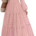 MEROKEETY Winter Midi Dresses for Women 2026 Spring Long Sleeve Casual V Neck Tiered Cotton Maxi Dress Pockets, Size XL