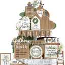 Yaomiao 21 Pcs Farmhouse Tiered Tray Decor Set Rustic Farmhouse Wood Decor Sign Vintage Rustic Family Gather Blessed Tiered Tray This is Our Happy Place Tabletop Sign for Home Kitchen Table Shelf