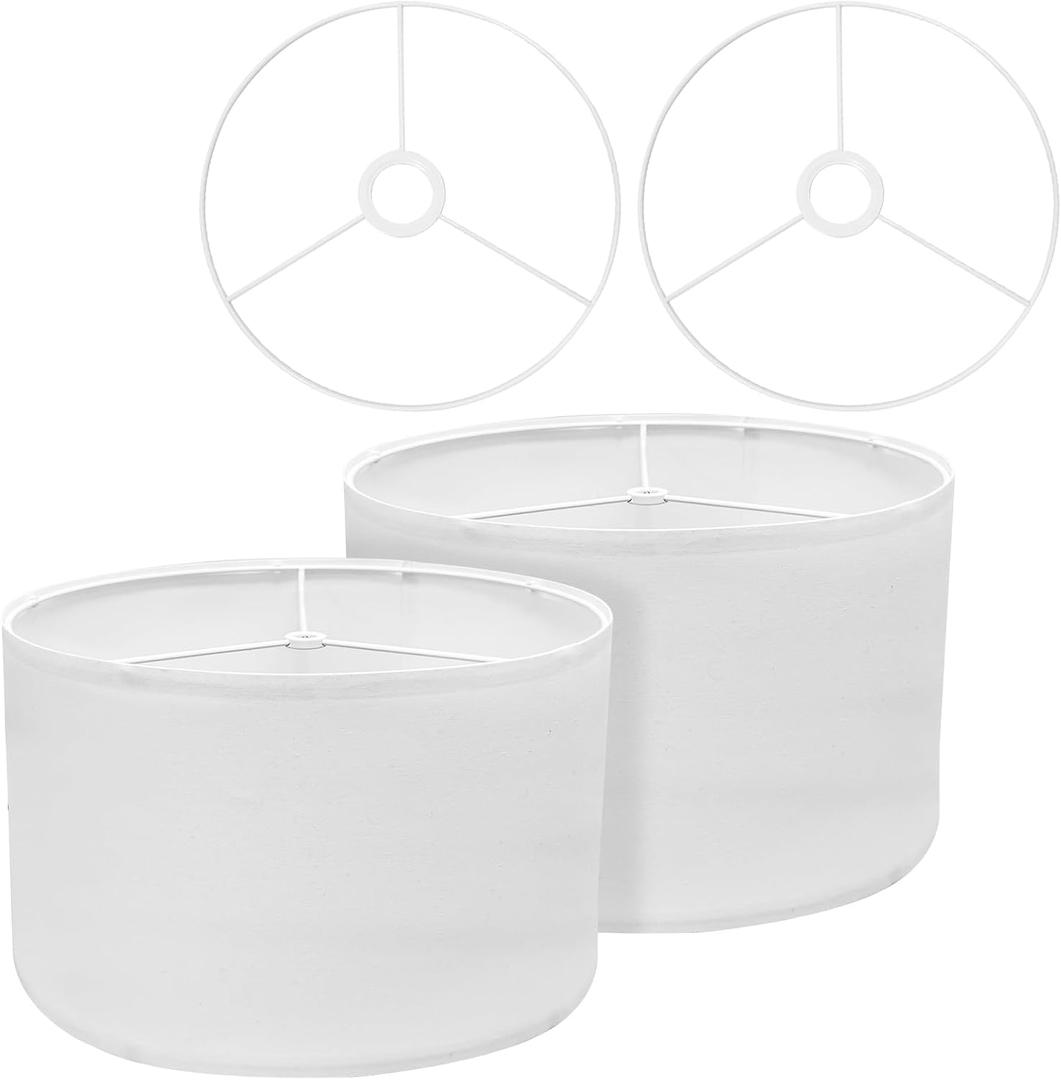 Drum Lamp Shades (Spider Fitter & E27/E26/E14 Fitter) for Table Lamps 13" Top x 13" Bottom x 9.8" High White Lampshade Set of 2 Lamp Shade for Floor Lamps Bedside Lamps, White, Assembly Required