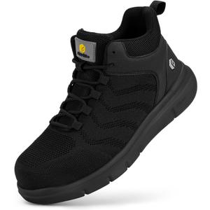 FitVille Extra Wide Work Boots for Men Composite Steel Toe Safety Boots High Top Work Shoes for Men (Black)