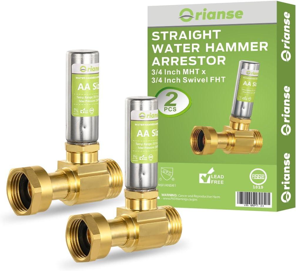 2 Pack Washing Machine Water Hammer Arrestor, 3/4 Inch MHT x 3/4 Inch Swivel hose FHT, Stainless Steel Straight Water Hammer Arrestor to eliminate water hammering Banging from washer