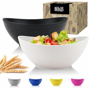 Big Wheat Straw Bowls,Unbreakable Large Salad Bowls,Dishwasher and Microware Safe Plastic Bowls Reusable,Kitchen Bowl Set for Salad,Cereal,Soup and Oatmeal.Black and White (2 Pack)
