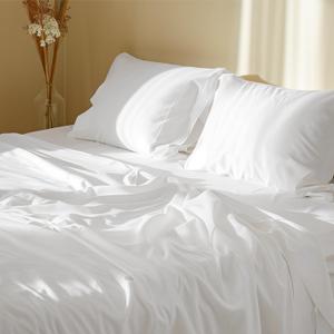 Bedsure 100% Cotton Percale Sheets Queen Size, Queen Sheet Set with Deep Pocket Up to 16 Inches, Breathable & Crirsp Soft, Bedsheet & Pillowcase Sets, 4 Pieces, White