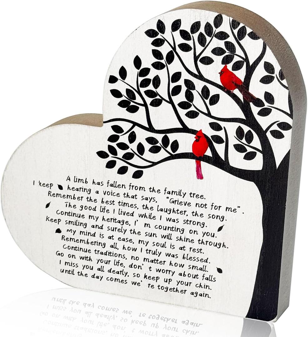 A Limb Has Fallen from The Family Tree Red Cardinal Wood Plaque Sympathy Gift for Loss of Loved One Memorial Heart Sign
